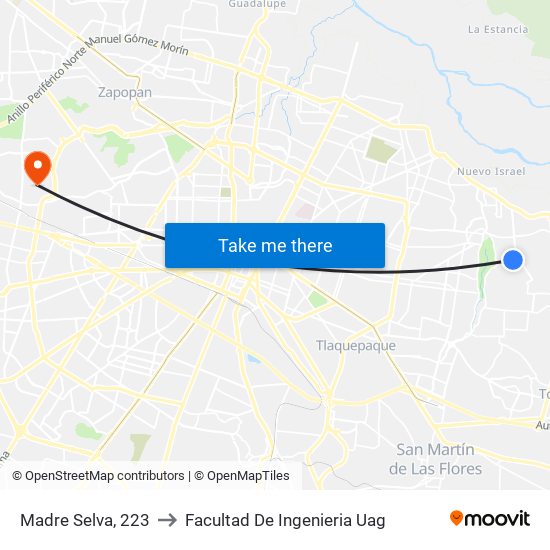 Madre Selva, 223 to Facultad De Ingenieria Uag map