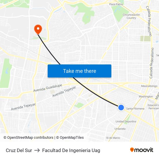 Cruz Del Sur to Facultad De Ingenieria Uag map