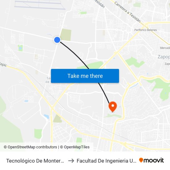 Tecnológico De Monterrey to Facultad De Ingenieria Uag map