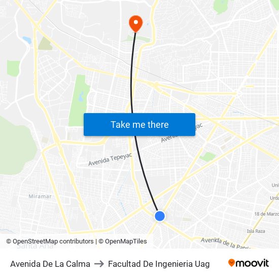 Avenida De La Calma to Facultad De Ingenieria Uag map