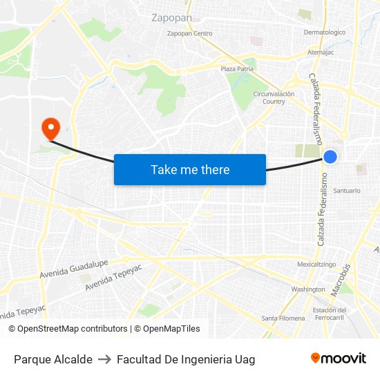 Parque Alcalde to Facultad De Ingenieria Uag map