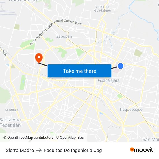 Sierra Madre to Facultad De Ingenieria Uag map