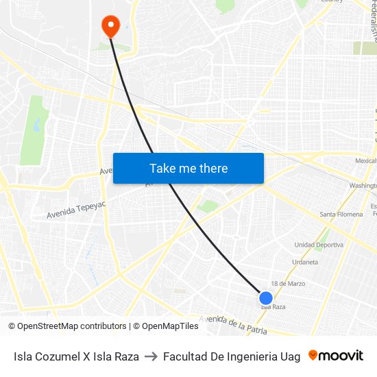 Isla Cozumel X Isla Raza to Facultad De Ingenieria Uag map