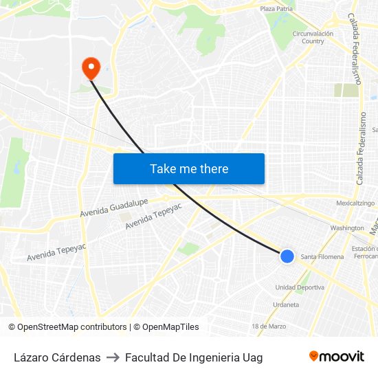 Lázaro Cárdenas to Facultad De Ingenieria Uag map