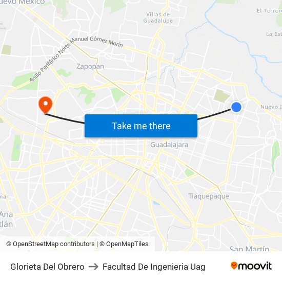 Glorieta Del Obrero to Facultad De Ingenieria Uag map