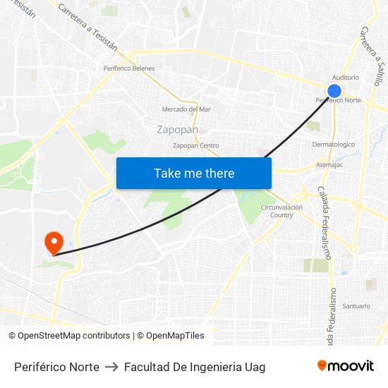 Periférico Norte to Facultad De Ingenieria Uag map