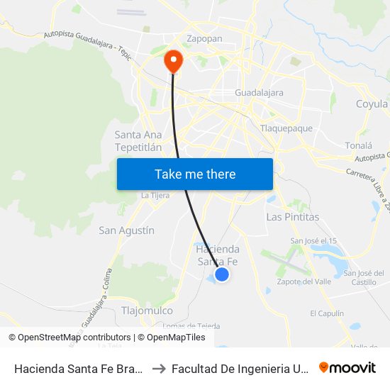 Hacienda Santa Fe Brasil to Facultad De Ingenieria Uag map