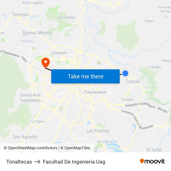 Tonaltecas to Facultad De Ingenieria Uag map
