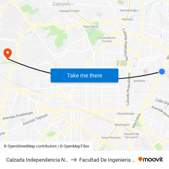 Calzada Independencia Norte to Facultad De Ingenieria Uag map