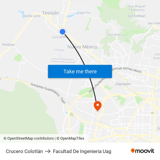 Crucero Colotlán to Facultad De Ingenieria Uag map