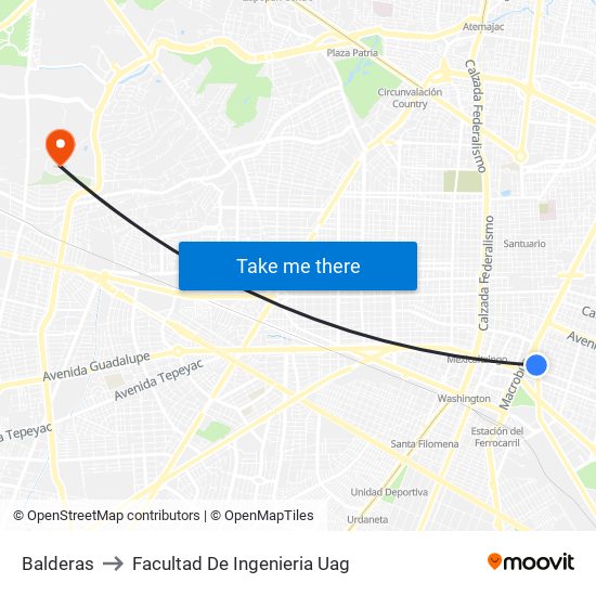 Balderas to Facultad De Ingenieria Uag map