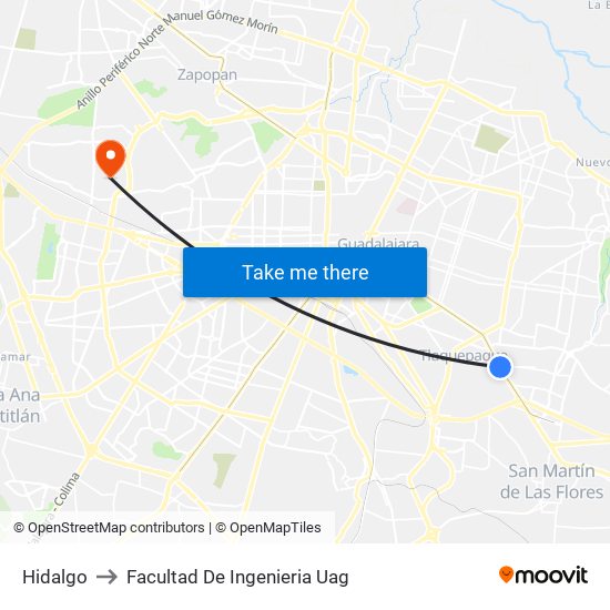 Hidalgo to Facultad De Ingenieria Uag map
