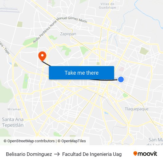 Belisario Domínguez to Facultad De Ingenieria Uag map