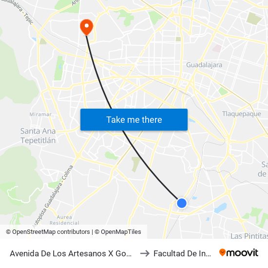 Avenida De Los Artesanos X Gobernador Luis G. Curiel to Facultad De Ingenieria Uag map