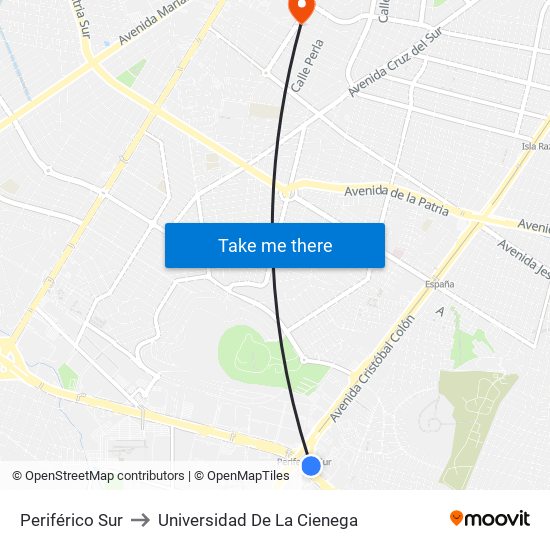 Periférico Sur to Universidad De La Cienega map