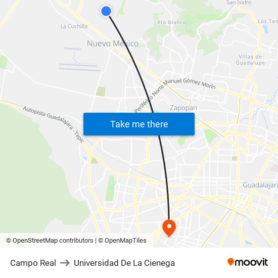 Campo Real to Universidad De La Cienega map