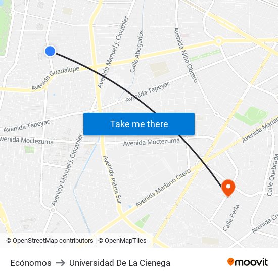 Ecónomos to Universidad De La Cienega map