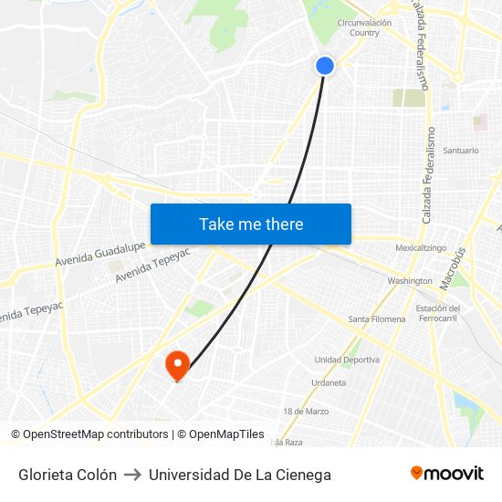 Glorieta Colón to Universidad De La Cienega map