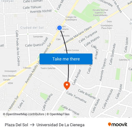 Plaza Del Sol to Universidad De La Cienega map