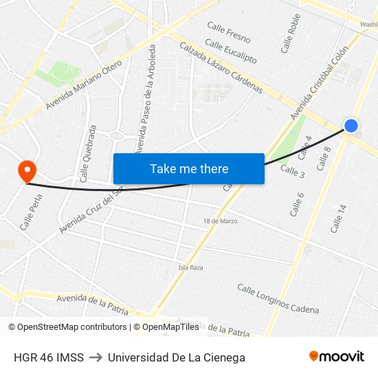 Hgr 46 Imss to Universidad De La Cienega map