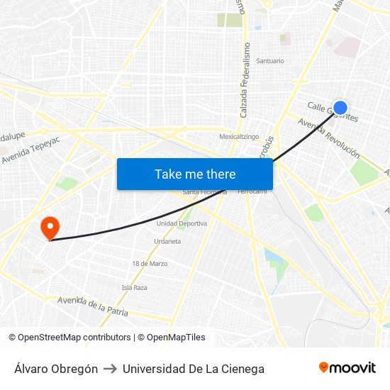 Álvaro Obregón to Universidad De La Cienega map