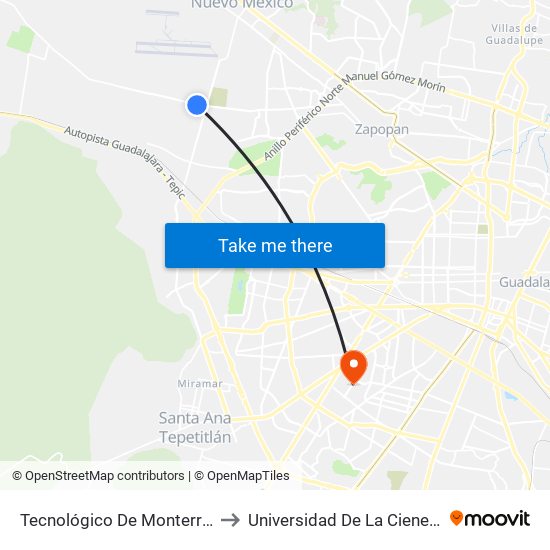 Tecnológico de Monterrey to Universidad De La Cienega map