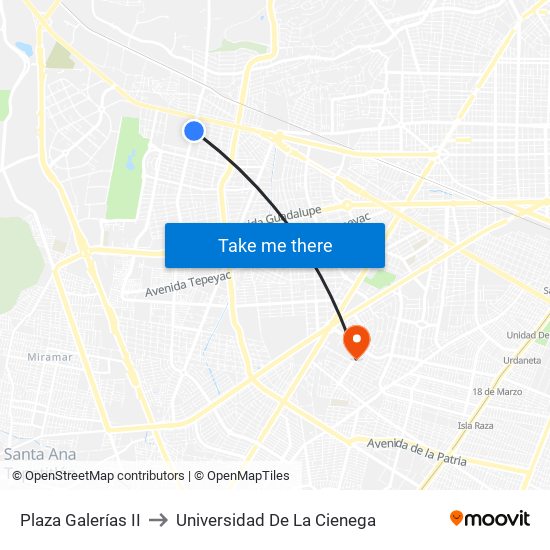 Plaza Galerías II to Universidad De La Cienega map