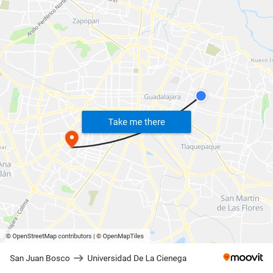 San Juan Bosco to Universidad De La Cienega map