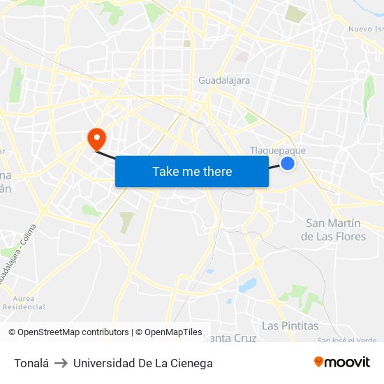 Tonalá to Universidad De La Cienega map