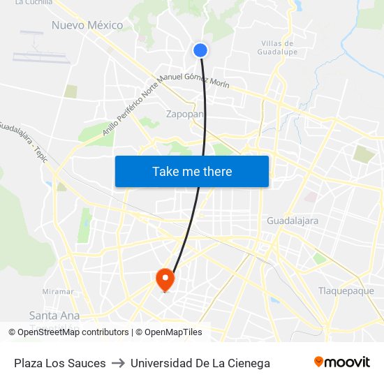 Plaza Los Sauces to Universidad De La Cienega map