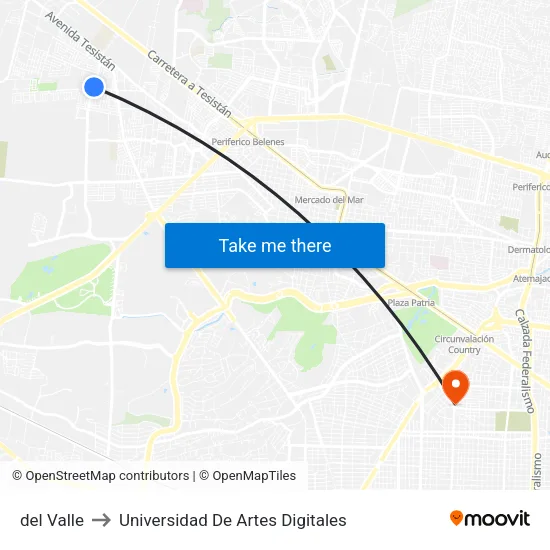 del Valle to Universidad De Artes Digitales map