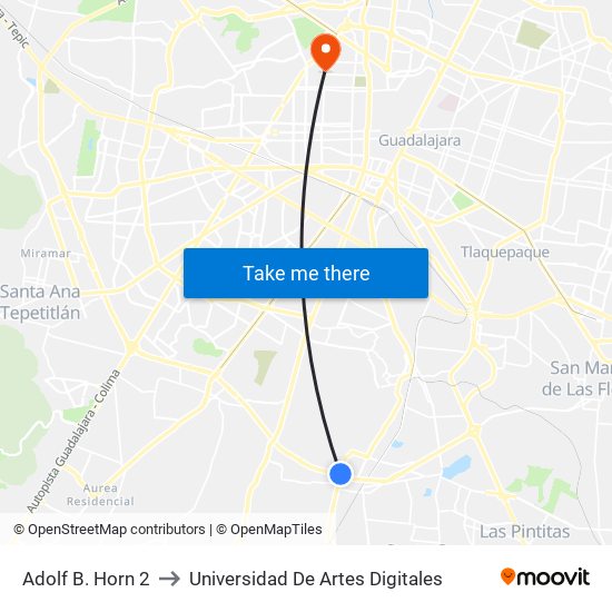 Adolf B. Horn 2 to Universidad De Artes Digitales map