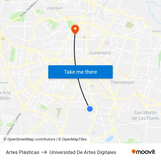 Artes Plásticas to Universidad De Artes Digitales map