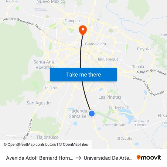 Avenida Adolf Bernard Horn Junior 6800 to Universidad De Artes Digitales map