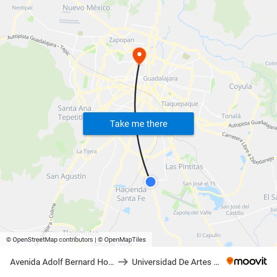 Avenida Adolf Bernard Horn Junior to Universidad De Artes Digitales map