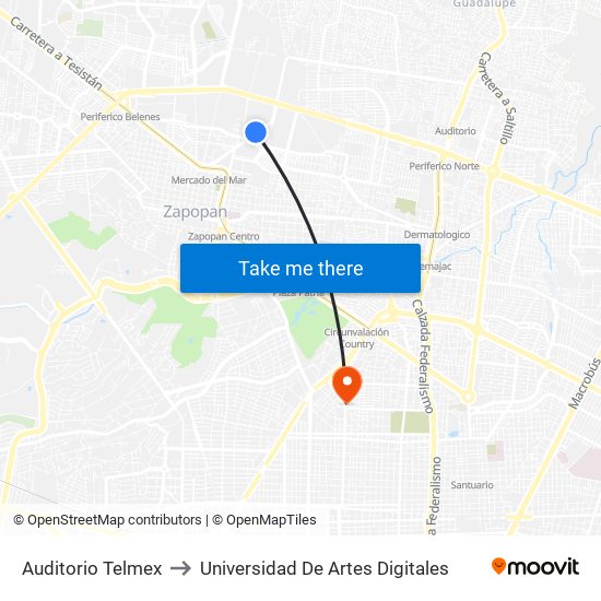 Auditorio Telmex to Universidad De Artes Digitales map