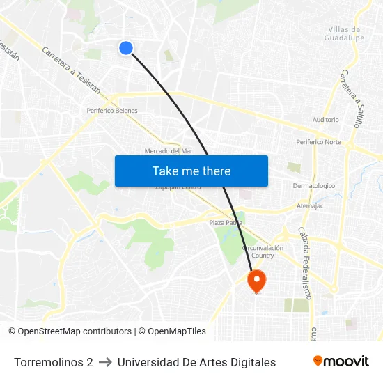 Torremolinos 2 to Universidad De Artes Digitales map
