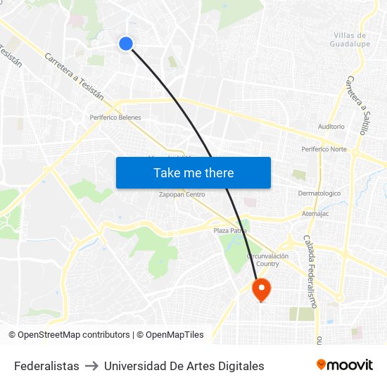 Federalistas to Universidad De Artes Digitales map
