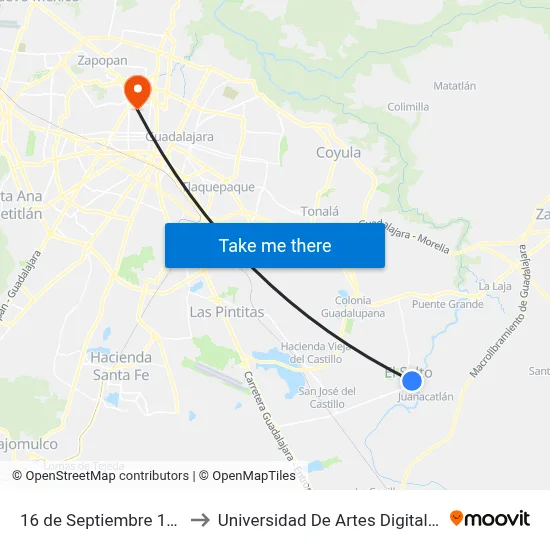 16 de Septiembre 184 to Universidad De Artes Digitales map
