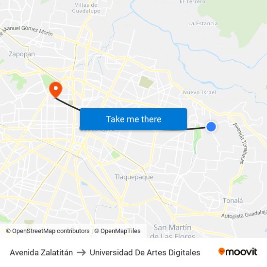Avenida Zalatitán to Universidad De Artes Digitales map