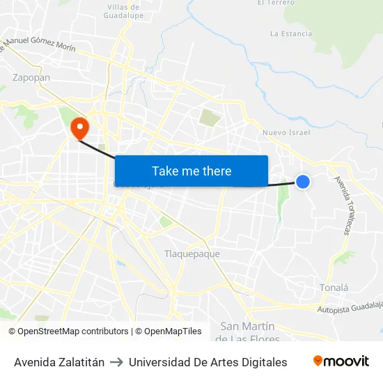 Avenida Zalatitán to Universidad De Artes Digitales map