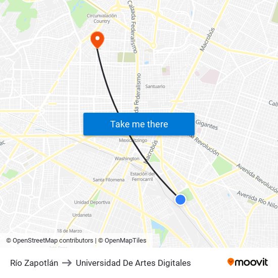 Río Zapotlán to Universidad De Artes Digitales map