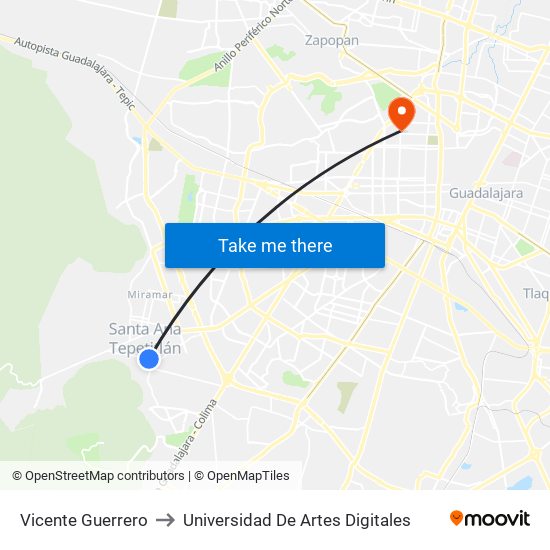 Vicente Guerrero to Universidad De Artes Digitales map