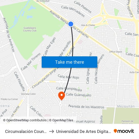 Circunvalación Country to Universidad De Artes Digitales map