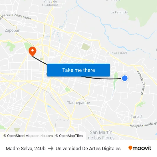 Madre Selva, 240b to Universidad De Artes Digitales map