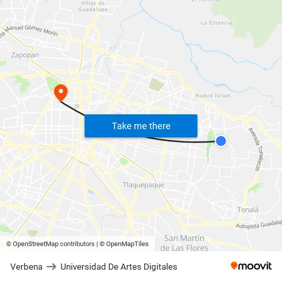 Verbena to Universidad De Artes Digitales map