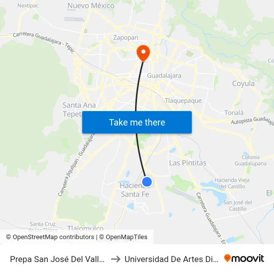 Prepa San José Del Valle Udeg to Universidad De Artes Digitales map