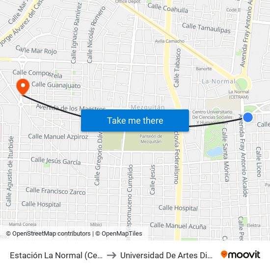 Estación La Normal (Cetram) to Universidad De Artes Digitales map