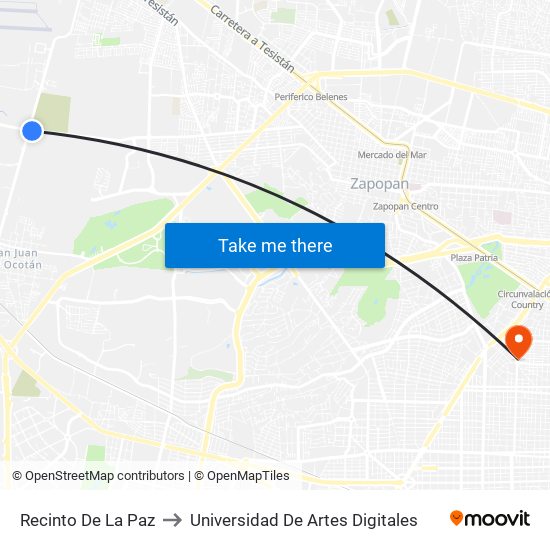 Recinto de la Paz to Universidad De Artes Digitales map