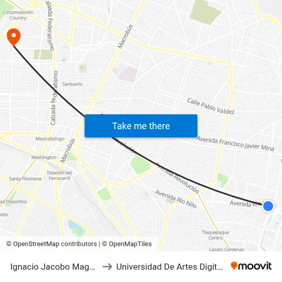 Ignacio Jacobo Magaña to Universidad De Artes Digitales map